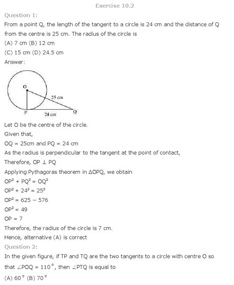 NCERT Solutions For Class 10 Maths Chapter 10 Circles